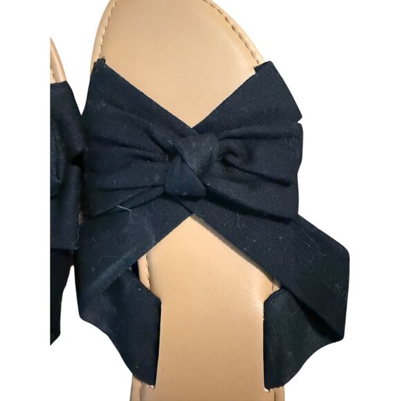 Black Knot Bow Slide Sandals Womens Size L 9/10 West Loop Fabric Upper Slip-On S - Picture 2 of 4
